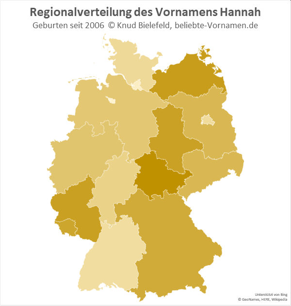 Am häufigsten kommt der Name Hannah in Thüringen vor.