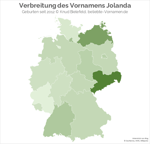 Der Name Jolanda kommt vor allem in Sachsen und in Mecklenburg-Vorpommern vor.