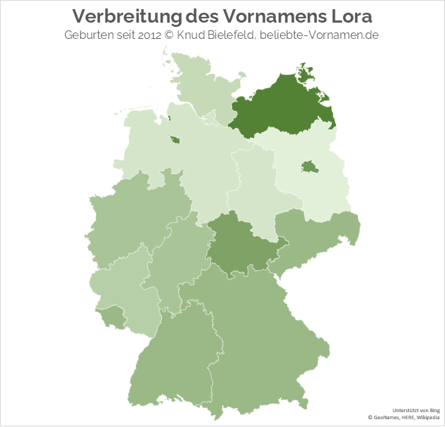 Im Bundesland Mecklenburg-Vorpommern ist der Name Lora besonders beliebt.