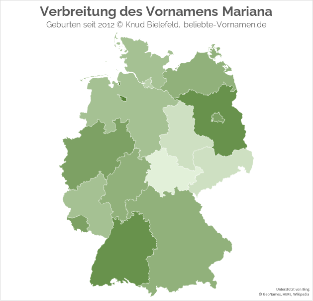 Der Name Mariana ist in fast ganz Deutschland verbreitet – außer in Thüringen